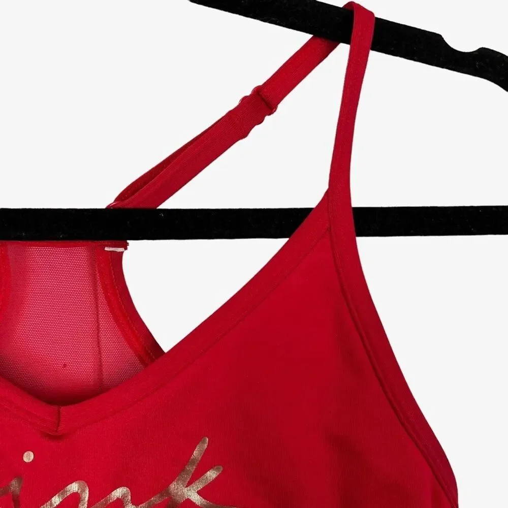 VICTORIA'S SECRET PINK Active Red Gold Spell Out Lightly Lined Bralette Bra XS - Picture 2 of 16
